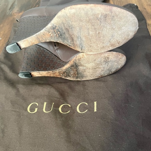 Gucci brown leather tall boot wedges with GG logo - Picture 10 of 10